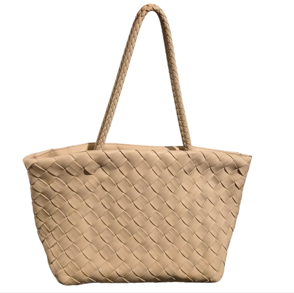 Rachel Zoe Woven Tote Bag Faux Leather With Braided Handle